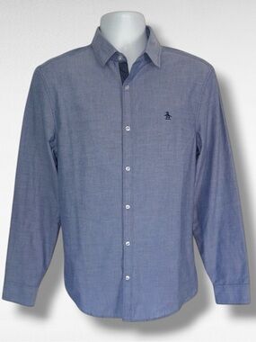 Original Penguin Heritage Slim Fit Button-Down Shirt Men’s M Blue Cotton Blend